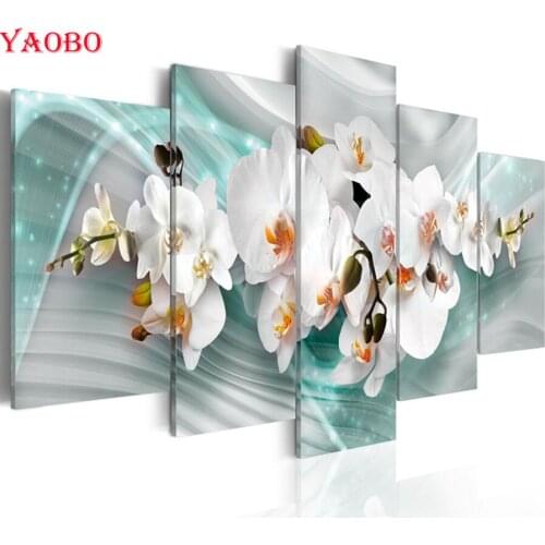 5pieces Full Square Round Drill 5D DIY Diamond Painting white magnolia flower Cross Stitch Embroidery Diamond Mosaic home decor