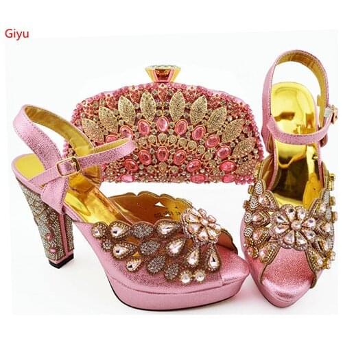 Doershow beautiful Shoe and Bag Set New Women Shoes and Bag Set In Italy pink Color Italian Shoes with Matching Bags Set SKP1-28