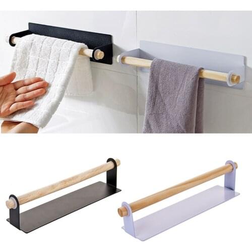 Towel Racks Wall Mounted Towel Holder Bar Wooden Metal Paper Roll Hanging Holder Rack Bathroom Kitchen Cabinet Shelf Rack