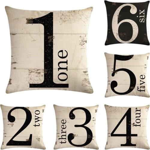 Number one to ten Cushion Cover for Sofa Home Decorative Throw Pillow Case Cotton Linen Couple Pillowcase Capa Almofada