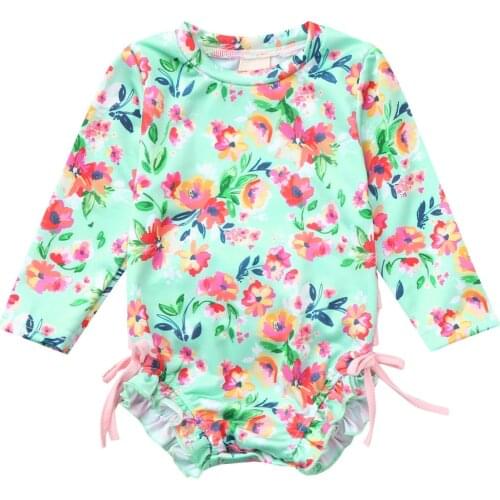 2021 New Bikini Cute Swimsuit Sweet Sisters Toddler Baby Girl Kids Swimwear Floral Printed Bikini Swimsuit Beach One Piece