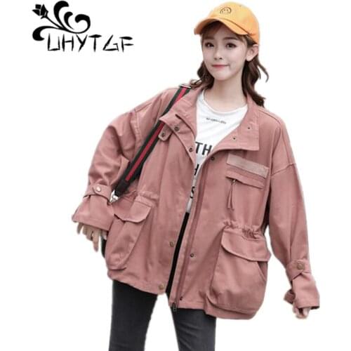 UHYTGF Autumn Jacket Women Zipper Outerwear Basic Coats Bomber Jacket 2019 Fashion Ladies Coat Oversize Jacket Korean splice 345