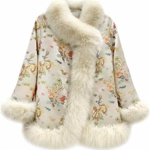 New Pop Chinese Style Lady Elegant Imitation Fox Fur Overcoat Cloak Shawl Fur Coat Women Thicken Warm Winter Women Jacket G053