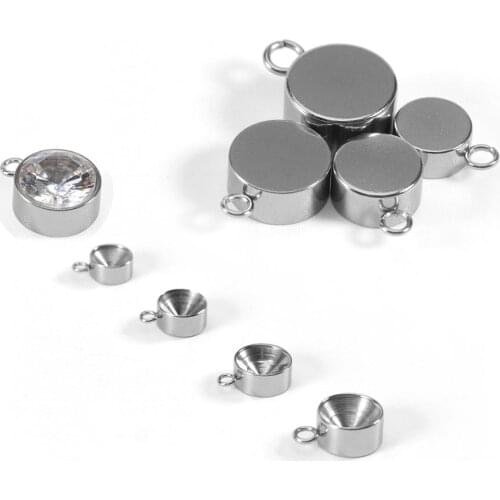 20pcs/lot 4-10mm Stainless Steel Stone Support Cabochon Base Cameo Setting Charms Pendant Tray For DIY Charms Jewelry Making
