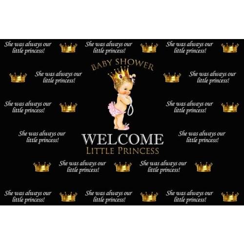 Custom girl Baby Shower gold princess crown Black backgrounds Vinyl cloth Computer print newborn baby backdrops