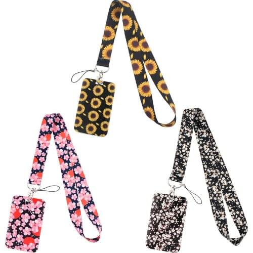 BG777 Cartoon Sunflower Black Lanyard Buttons Phone Straps USB ID Card Badge Holder Funny Neck Strap Keyring DIY Lanyards