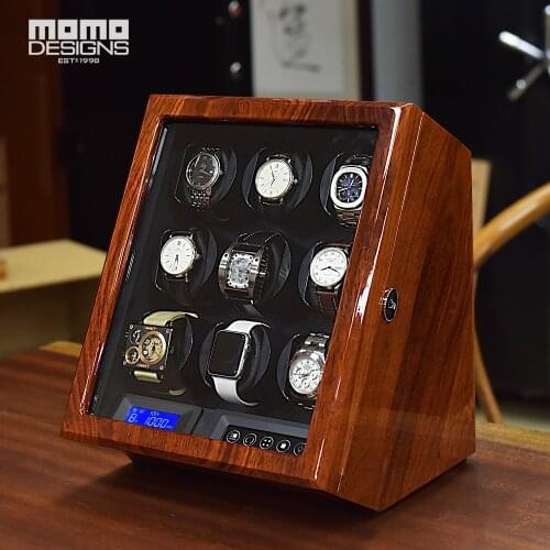 Luxury Solid Rosewood Watch Winder 9 Watches Display mechanical Rotating Box withLCD touch for Men Automatic Watch Winders