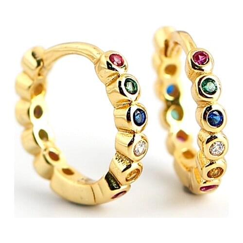 925 Sterling Silver Earring Fashion Color Blue Zircon Round Ear Ring Ear Bone Ear Buckle Small Wild Simple Boy Girl Ear Jewelry