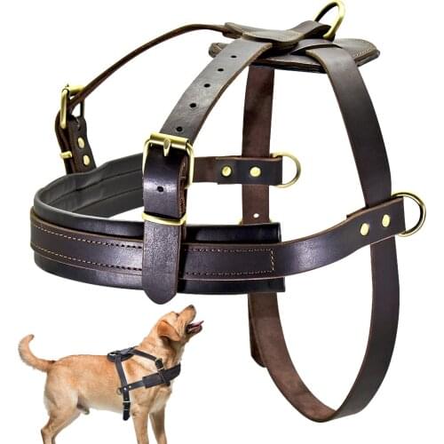 Durable Dog Harness Genuine Leather Dogs Pulling Harness Vest Pet Training Products Adjustable For Large Dogs German Shepherd