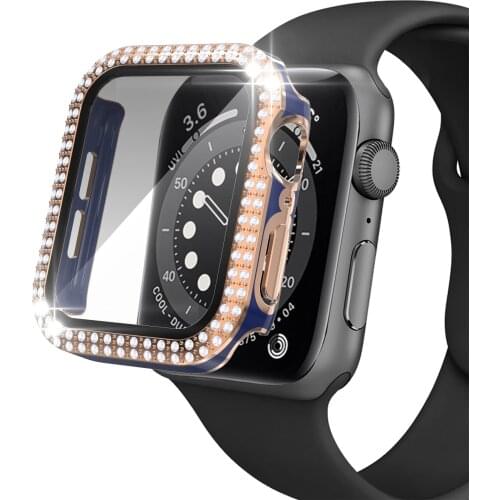 360 Full Screen Protector Glass+Case for Apple Watch series 6 SE 5 4 44mm 40mm PC Diamond Watch Cover for iWatch 3 2 1 38mm 42mm