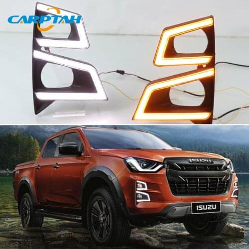 Car LED DRL Daylihgts For ISUZU D-max Pickup 2020 2021 Dynamic Yellow Turn Signal LED Daytime Running Light Indicator Headlamp