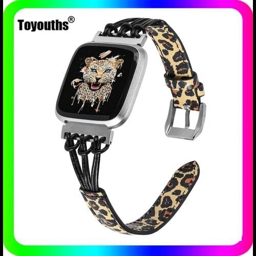 Toyouths Leather Rope Watchband for Fitbit Versa Genuine Leather Strap Stainless Steel Clasp Wrist Strap Band for Fitbit Versa 2