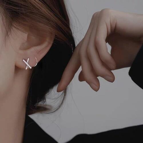 Cross Letter X No Piercing Without Hole Gold Color Cz 925 Sterling Silver Clip On Earrings For Women Cartilago Thin Wrap Jewelry