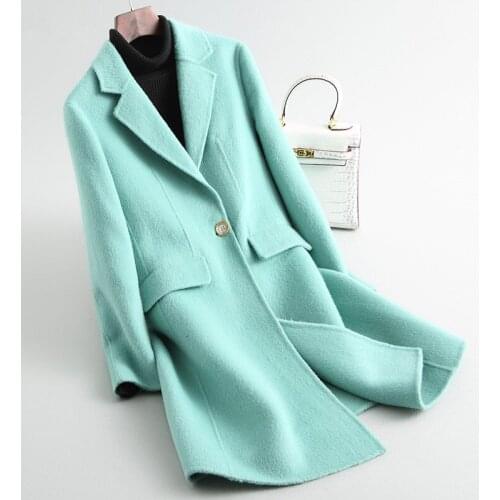 2020 Casual Elegant Real Wool Coat Female Double Side Wool Coats Women Medium Long Womens Winter Jackets and Coats 20211