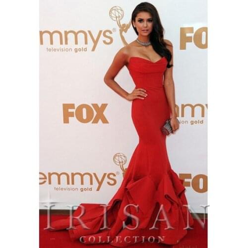 Free shipping 2016 Oscar Red Carpet Celebrity Strapless Train Prom Gown Evening Dress