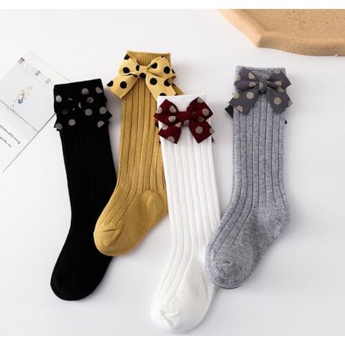 1 Pc New Girl Childrens Solid Color Bubble Mouth Soft And Comfortable Baby Bow Lace Vertical Striped Socks And Tube Socks