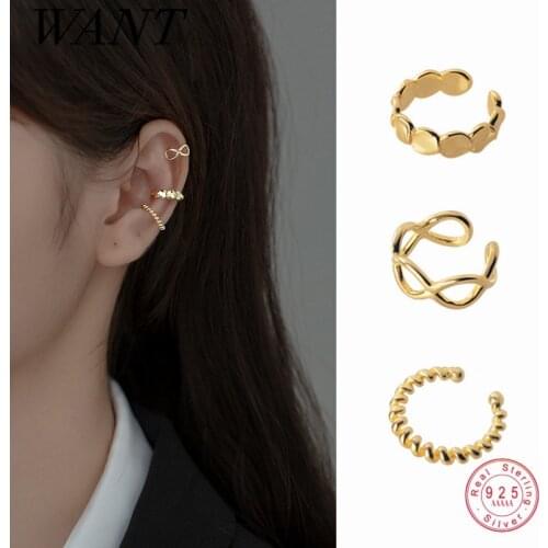 WANTME 925 Sterling Silver Simple Punk No Piercing 1 pcs Ear Clips Rock Hip Hop Twist Cross Ear Cuff Earrings For Women Jewelry
