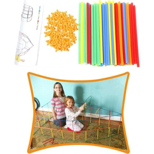 100Pcs Colorful Plastic Straw Assembled Building Blocks Children Educational Toy GXMB
