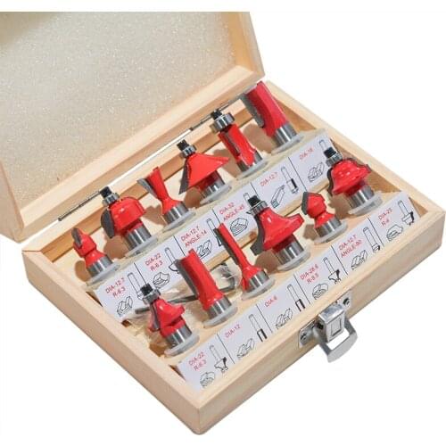 12Pcs/Set 1/4'' 1/2'' Shank Tungsten Carbide Router Bits Woodworking Milling Cutter for Hand Trimmer Wood Router Accessories