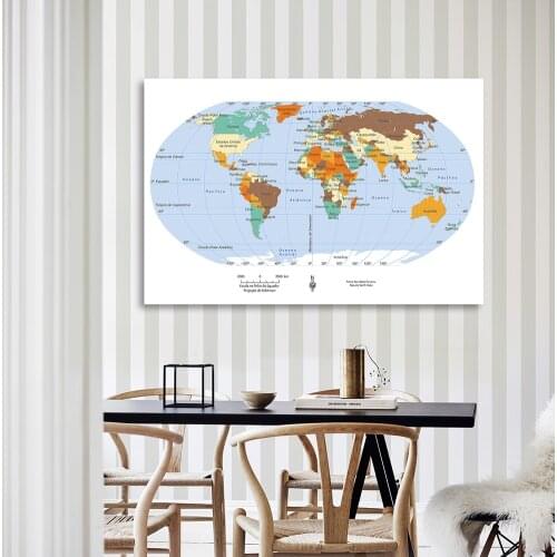 150*100 cm Political Map Of The World In Portuguese Non-woven Canvas Painting Wall Poster Living Room Home Decor School Supplies