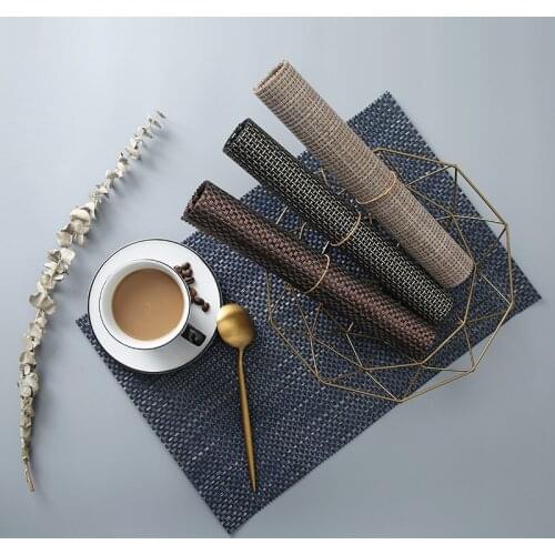 2PCS Table Mats Kitchenware Waterproof Heat Insulation Pad Anti-slip Woven PVC Placemat Hotel Restaurant Model Room Placemat