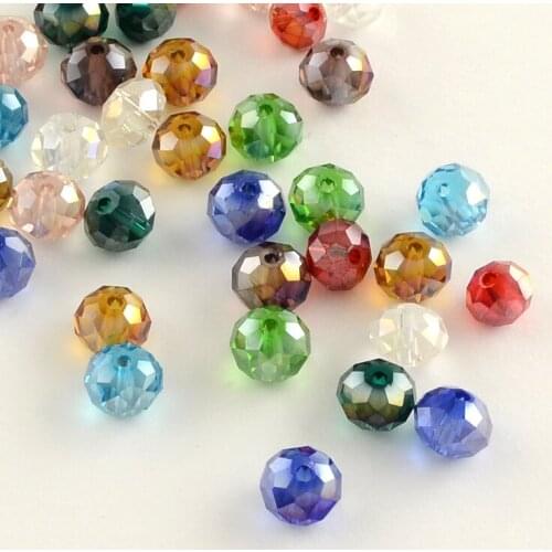 200Pcs 4/6/8/10mm Electroplate Faceted Rondelle AB Color Plated Transparent Glass Beads, Mixed Color, 10x7mm, Hole: 1mm