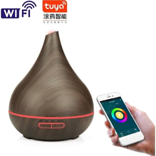 400ml Ultrasonic WiFi Air Humidifier aroma essential oil diffuser wood aromatherapy cool mist maker fogger