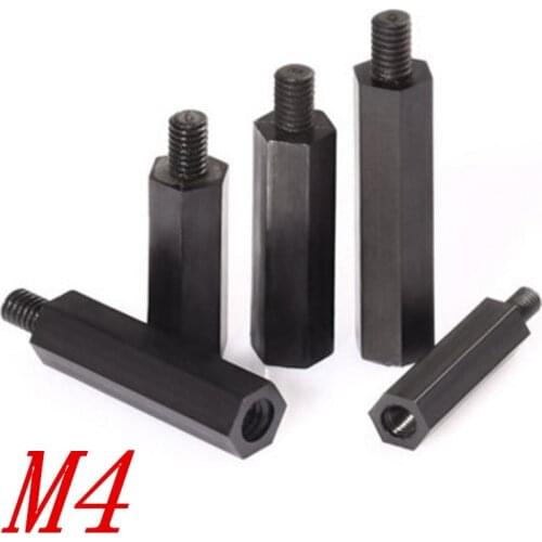 50PCS M4*L+6 L=6mm-20mm Black Hex Nylon Standoff Spacer Column male to female Nylon Plastic Spacing Screws