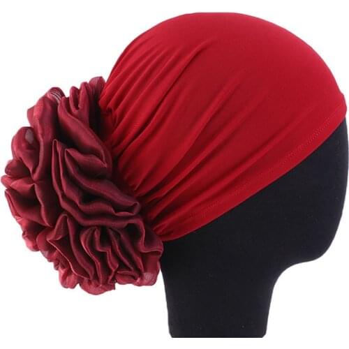 Big Flower Hijab Volumizers Turban Bonnet For Women Muslim Inner Hijabs Ready to Wear Solid Color Islamic Headwrap Chemo Cap