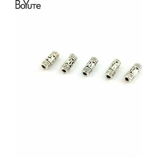 BoYuTe (300 Pieces/Lot) 4*9MM Zinc Alloy Antique Silver Plated Tube Bracelet Beads for Jewelry Making Accessories Parts Handmade