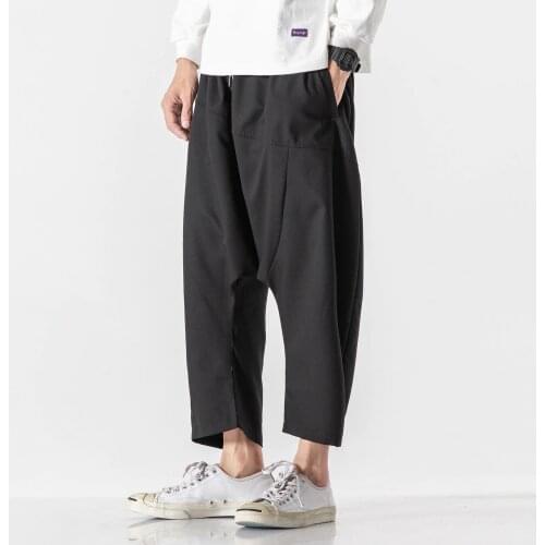 2020 Men Linen Cross Pants Mens Casual Cotton Hip hop Crotch Pants Male Jogger Wide Leg Trousers Pantalon Hombre 5XL