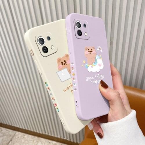 Thin Work Bear Pattern Phone Case For Xiaomi Mi 11 10T 10 lite 9T Note 10 Redmi Note 9 9T 8 8Pro 7 7Pro 9 9A K30 K20 Cover