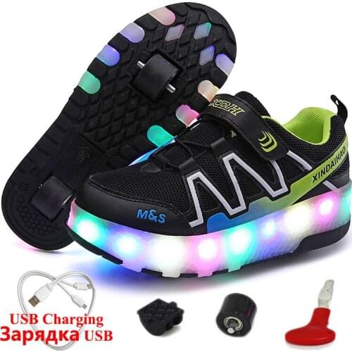 USB Charging Glowing Sneakers with Backlight Roller Luminous Sneakers with Charging Switch Roller Skate Shoes for Children