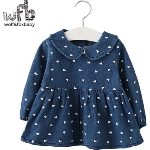 Retail 1-4 years dress full-sleeves Denim printing girl clothing kids children spring autumn fall