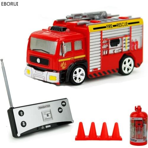 EBORUI Tank Truck 4CH Fire engine Ladder Truck 1:58 RC Truck Toy w/ Fire Extinguisher Case + 4pcs Barricade Mini Car for Kids