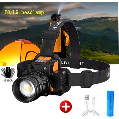High Power Led Flashlights Sensor Headlamp Rechargeable Zoom Outdoor Work Light Waterproof Camping Fishing Headlight Lantern