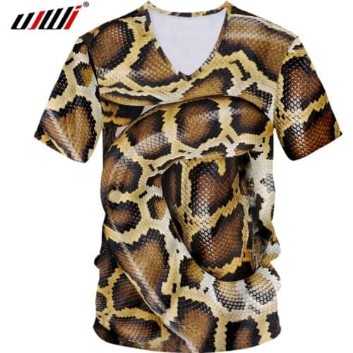 UJWI 3D Printing V-neck T Shirts Snake Oversized T-shirt Animal Tees Skin Harajuku Mens Clothing Hip Hop Summer Streetwear 5XL