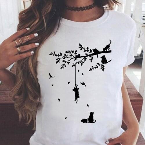Women t-shirts Fashion Cute Cat Short Sleeve Summer Ladies tshirts Female Tee Tops Graphics O-neck streetwear tshirt femme 2021