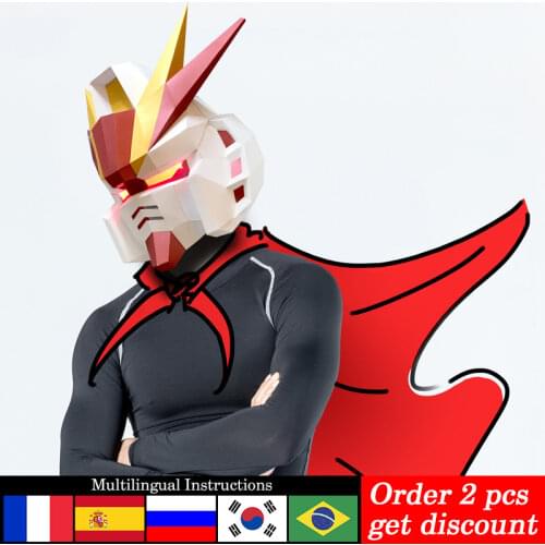 Pre-cut Gundam Mask Headgear Paper Model,Low Poly 3D Papercraft,Party Cosplay Prop,Handmade DIY Adult Origami Craft Toy RTY178