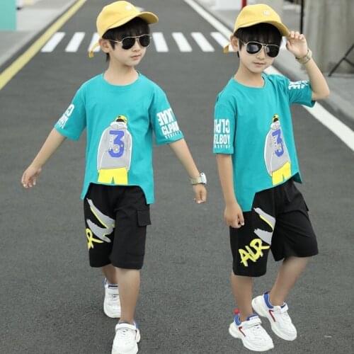 Boys Clothing Set Childrens Summer Fashion Printed Short-sleeved + Shorts Suit Costume