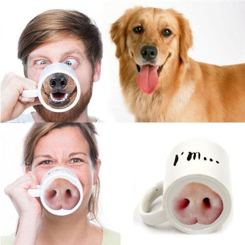Creative Funny Ceramic Mug Pig Nose Dog Nose Personality Mug Coffee Cup Juice Cup Water Cup for Office Home Desk