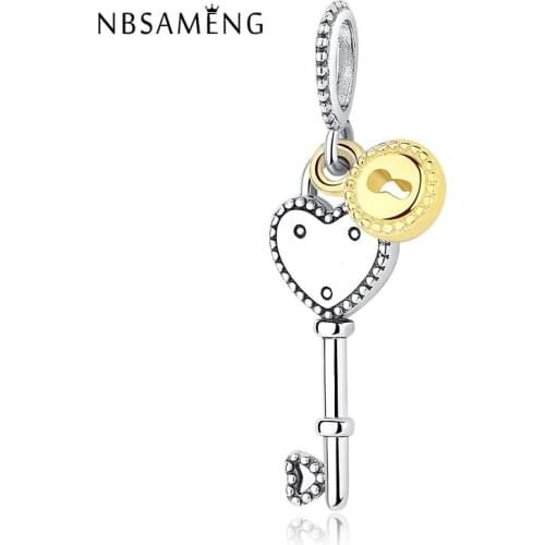 2018 Authentic 925 Sterling Silver Love Key and Locks Bead Charm Pendant Fits Women Necklaces Bracelet DIY Jewelry