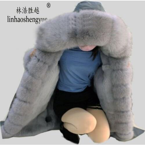 Linhaoshengyue New fox fur pie overcome jacket female long 90cm coat female winter coat liner coat rabbit fur grass