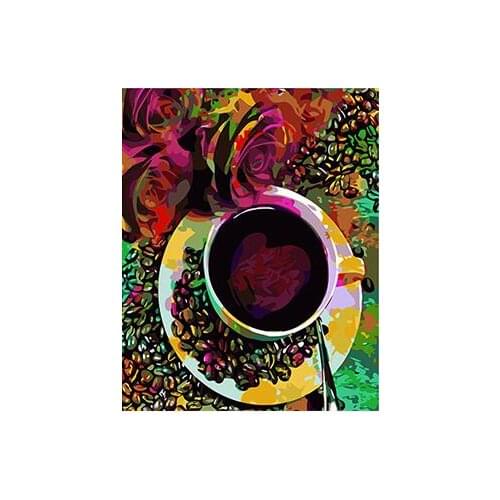 MaHuaf-X863 Rose and coffee bean still life painting paint by numbers DIY Hand-painted canvas oil paintings for home decor