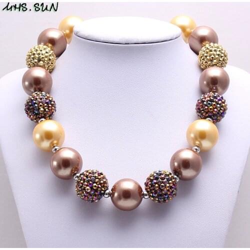 MHS.SUN 1PC Fashion Gold Chunky Bubblegum Beaded Necklace For Baby Children handmade Jewelry Gift Kids Chain Necklace Choker