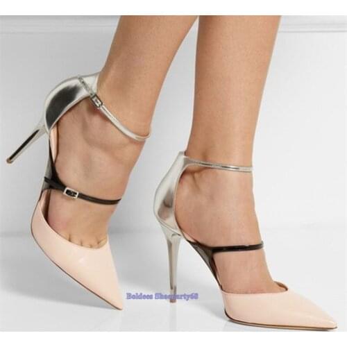 Fashion Pink Leather Pointed Toe Narrow Straps Pumps With Feminine Straps Party Dress Shoes Pointy Toed Thin High Heels