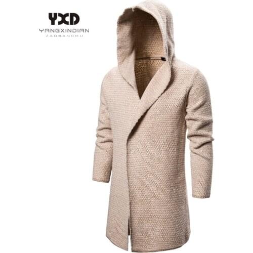 Mens Clothes Casual Knitteds Cardigans Mans khaki Knitted Sweater Men Hooded Thick Cardigan Man Full Zip Outwear korean clothes
