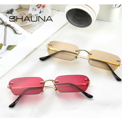 SHAUNA Fashion Rimless Sunglasses Trending Clear Red Blue Yellow Men Rectangle Shades UV400