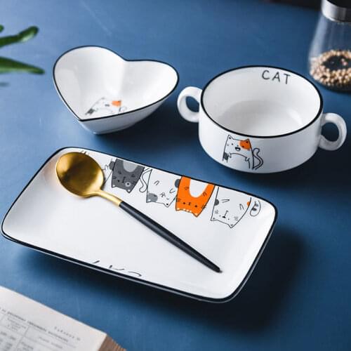 Dish Set Household Ceramic Nordic Ins One-Person Breakfast Tableware Childrens Cartoon Creative Bowl Plate