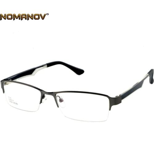 Nomanov = Half-rim Alloy Frame Eyeglasses Custom Made Prescription Myopia / Reading Optical Or Photochromic Gray Brown Lenses